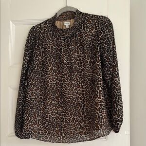 J. Crew Black and Brown Boxy Blouse with Mandarin Collar